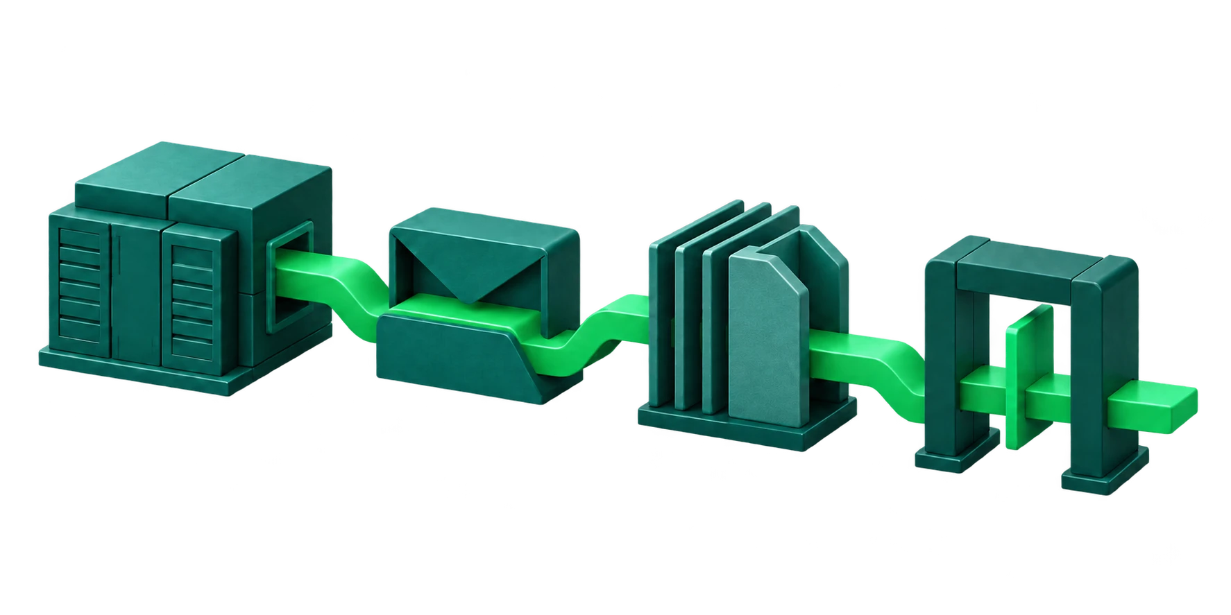 One process threads through an ERP, a mailbox, documents and a human-approval gate, held together by a single fragile connection.